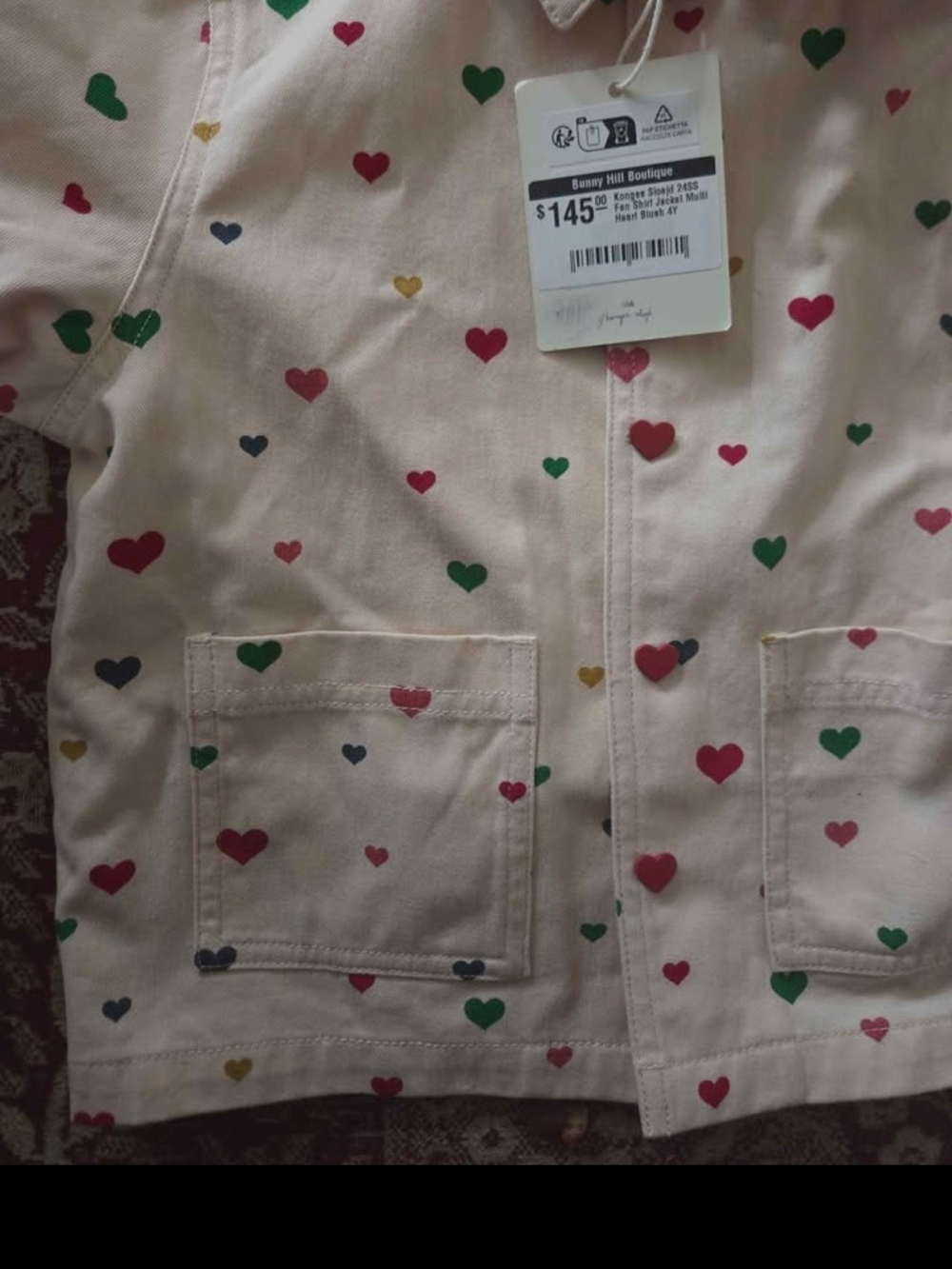 Cream Heart Print Zip Jacket - Picture 2 of 2